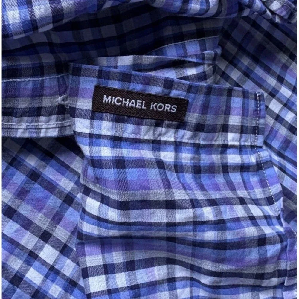 Michael Kors Men's Long Sleeve Plaid Button-Down Shirt Size Large Blue Purple